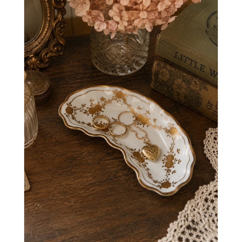 Vtg‎ Trinket Dish Ardalt Lenwile China Japan Hand Painted Gold Floral Bone